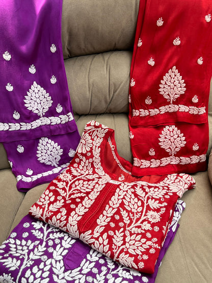 Modal kurta and pants with chikankari work