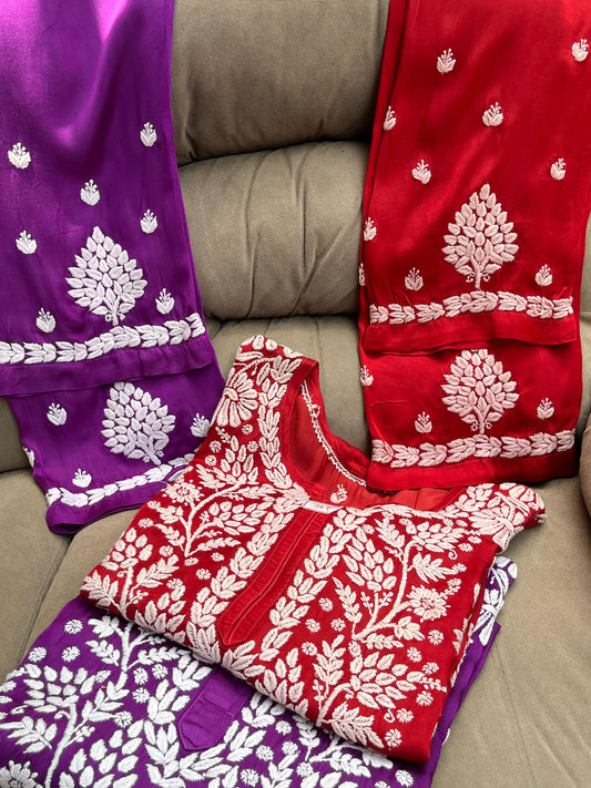 Modal kurta and pants with chikankari work