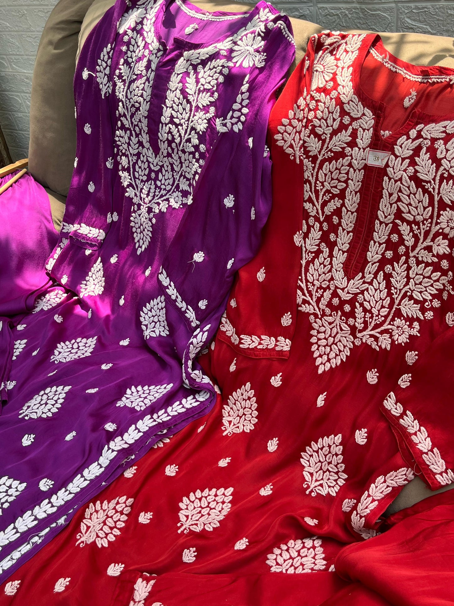 Modal kurta and pants with chikankari work