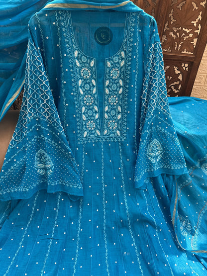 Regal Ferozi Anarkali with Intricate Chikankari & Cutdana Work