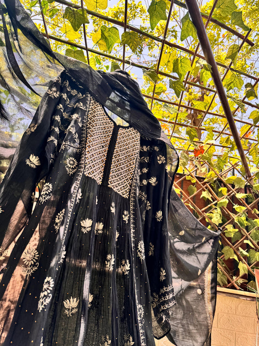 Mulmul Semi Stitched A-Line Kurta Dupatta