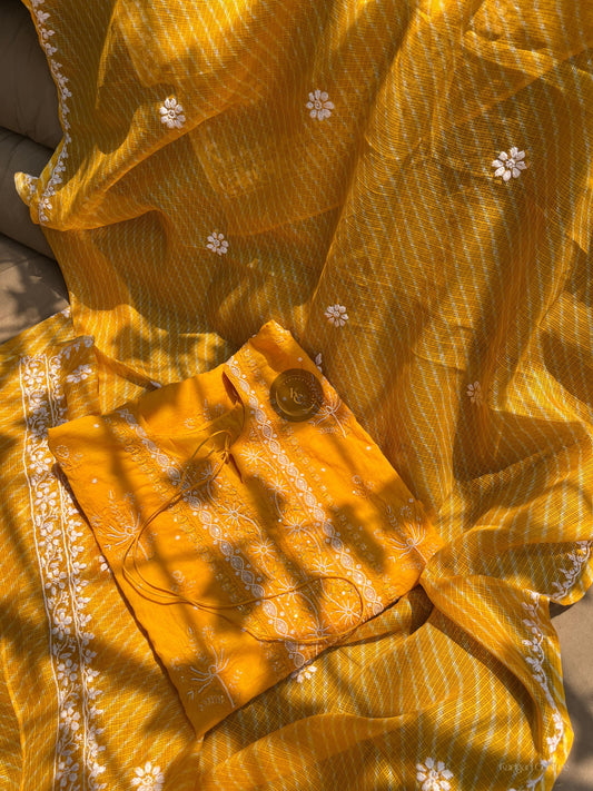 Haldi Yellow Chanderi Kurta Set with Kota Leheriya Dupatta