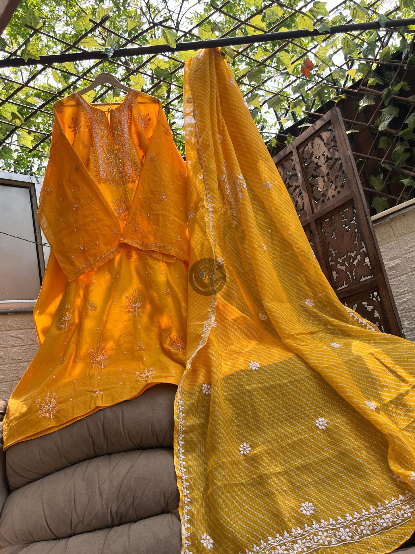 Haldi Yellow Chanderi Kurta Set with Kota Leheriya Dupatta