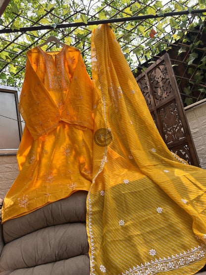Haldi Yellow Chanderi Kurta Set with Kota Leheriya Dupatta