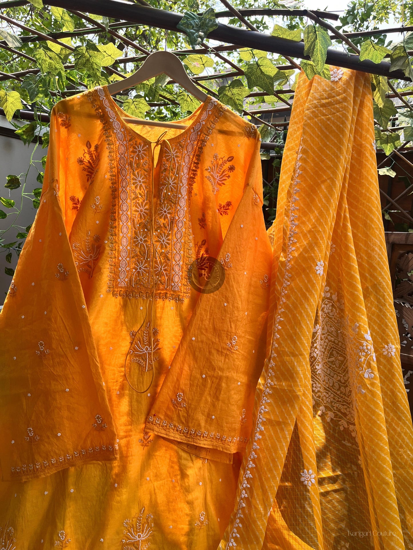 Haldi Yellow Chanderi Kurta Set with Kota Leheriya Dupatta