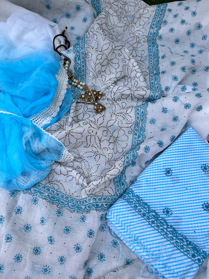 Timeless Threads: Hand-Embroidered Cotton Voile Set