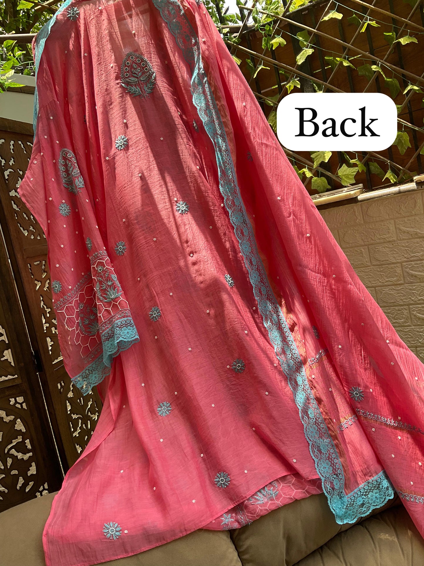 Gulabi Grace Hand Embroidered Malmal Chikankari Set