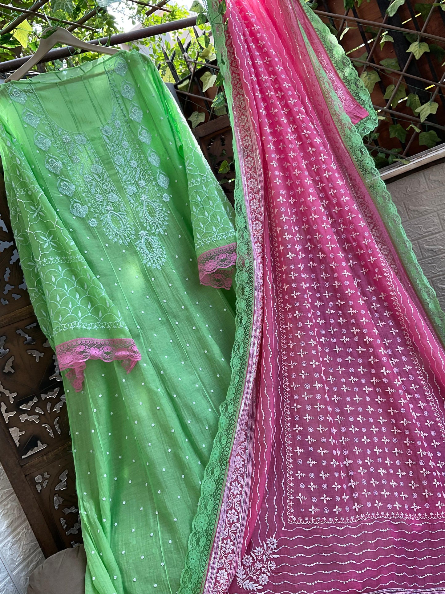 Ethereal Grace Handcrafted Mulmul Chikankari Anarkali
