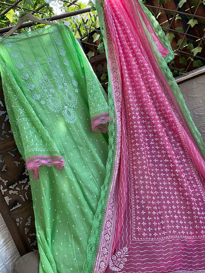Ethereal Grace Handcrafted Mulmul Chikankari Anarkali