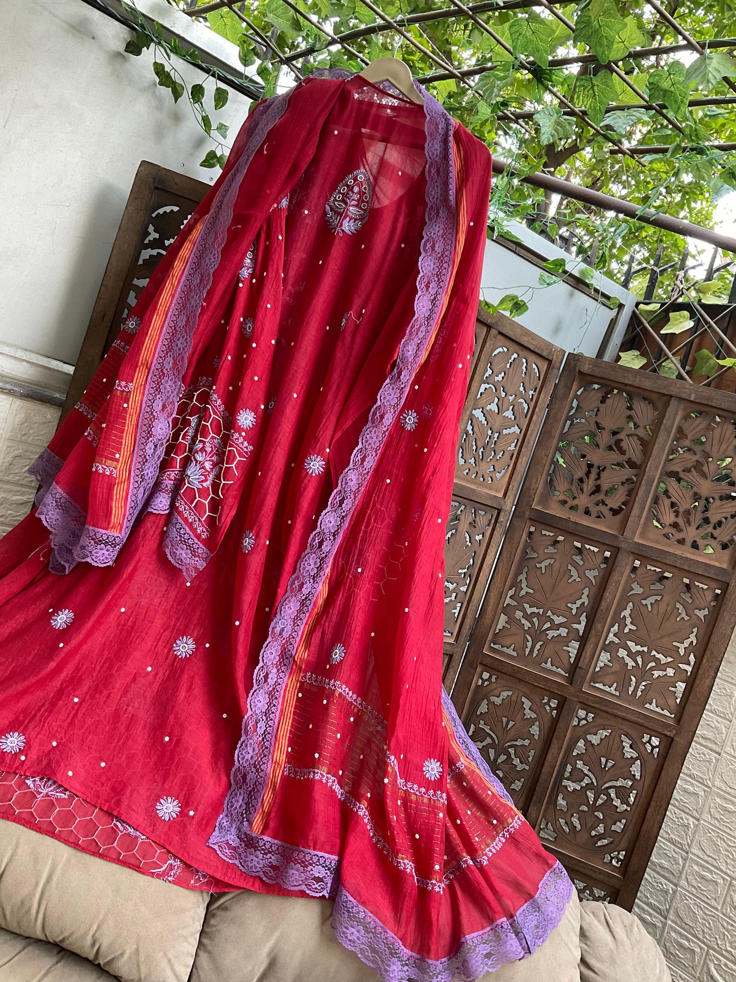 Maroon Muse Hand Embroidered Malmal Chikankari Kurta Set