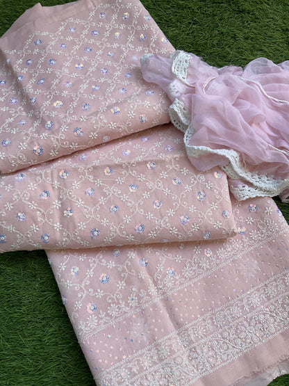 Cotton voile Kurta Bottom and Chiffon Dupatta set
