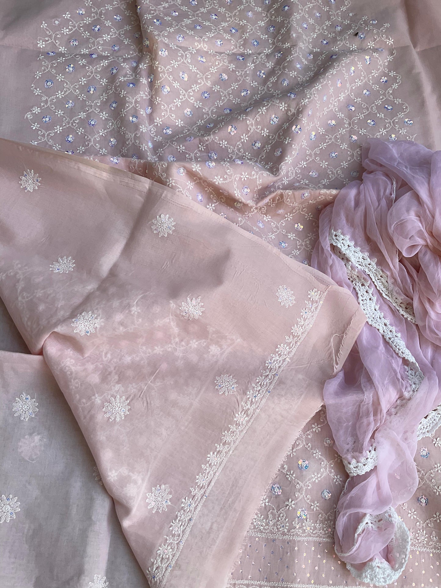 Cotton voile Kurta Bottom and Chiffon Dupatta set