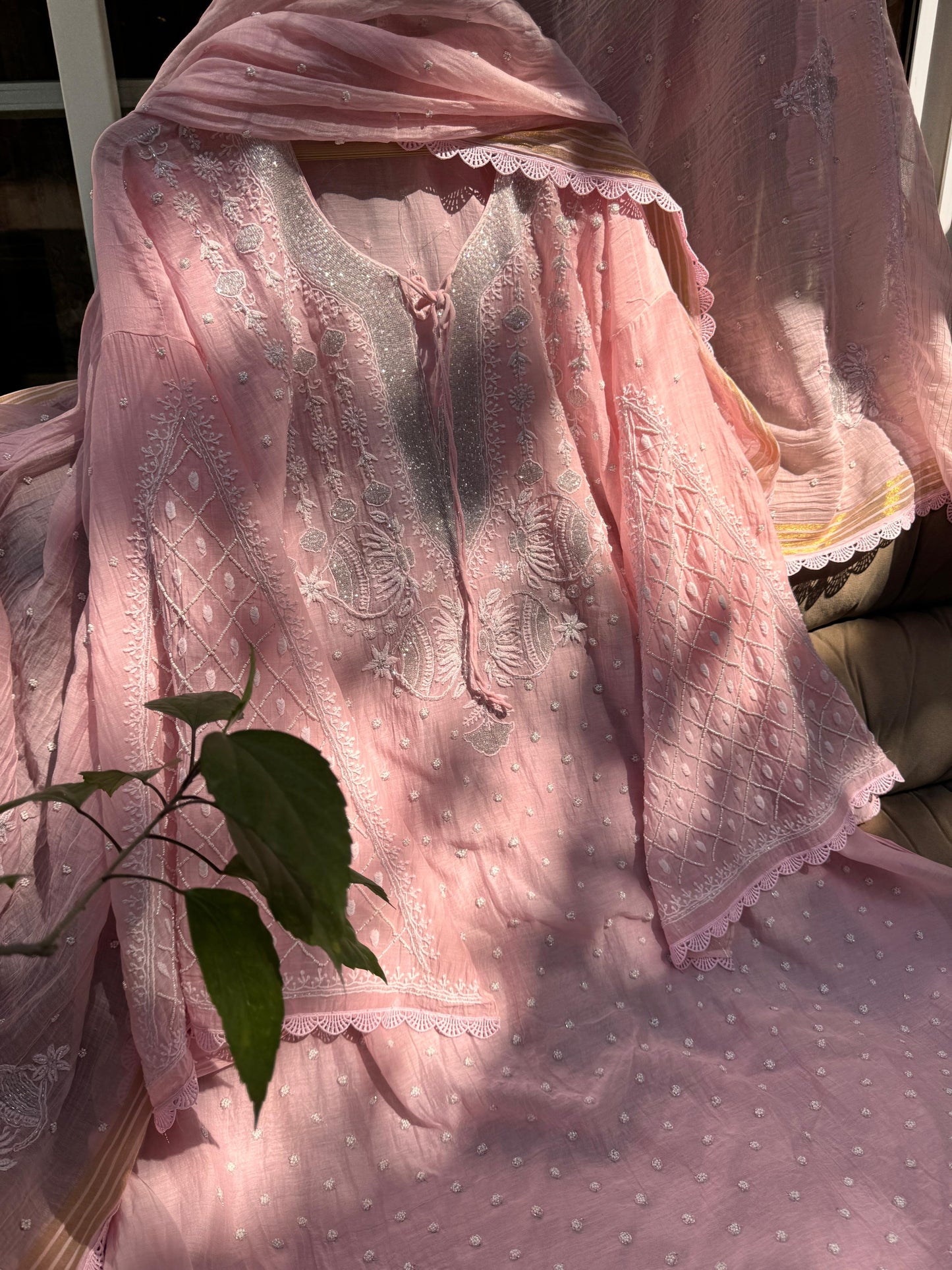 Soft Pinks & Subtle Sparkle Semi Stitched Mulmul Kurta