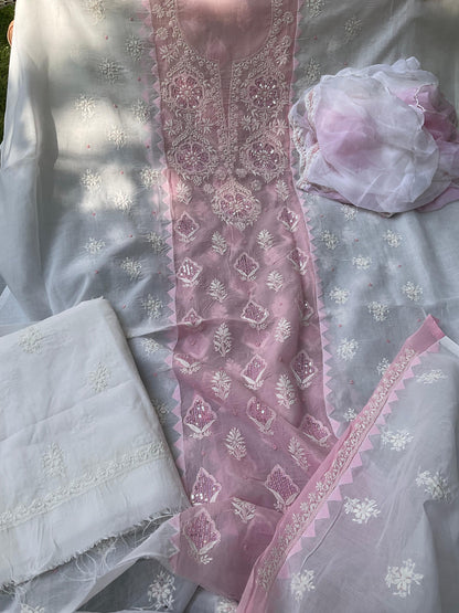 Elegant 3 Piece Cotton Kurta Set with Intricate Darz Ka Kaam & Add Ons