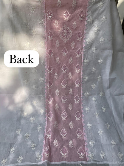 Elegant 3 Piece Cotton Kurta Set with Intricate Darz Ka Kaam & Add Ons