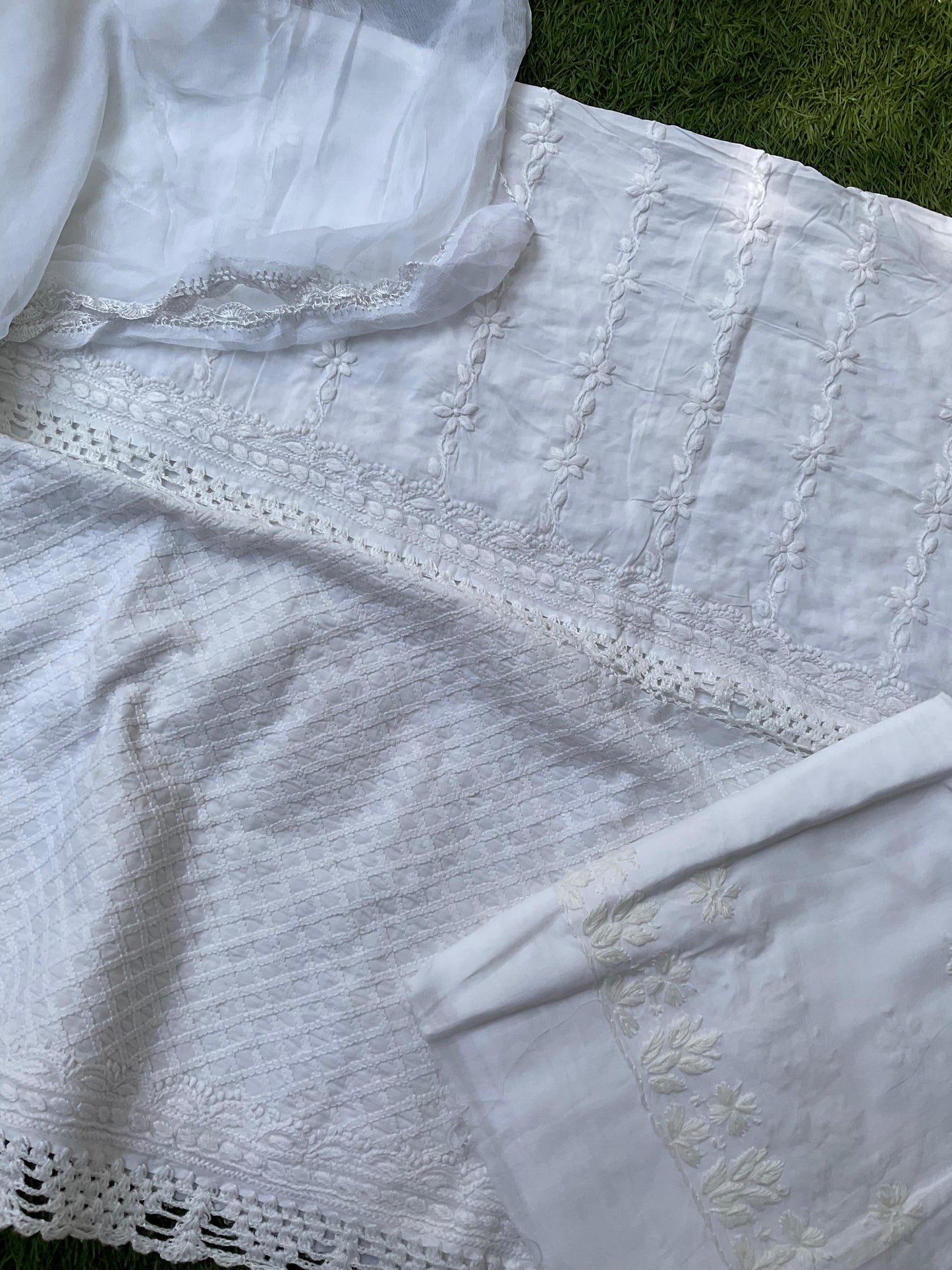 3 Piece Pure Cotton Voile Kurta Set with Exquisite Chikankari & Shadow Work