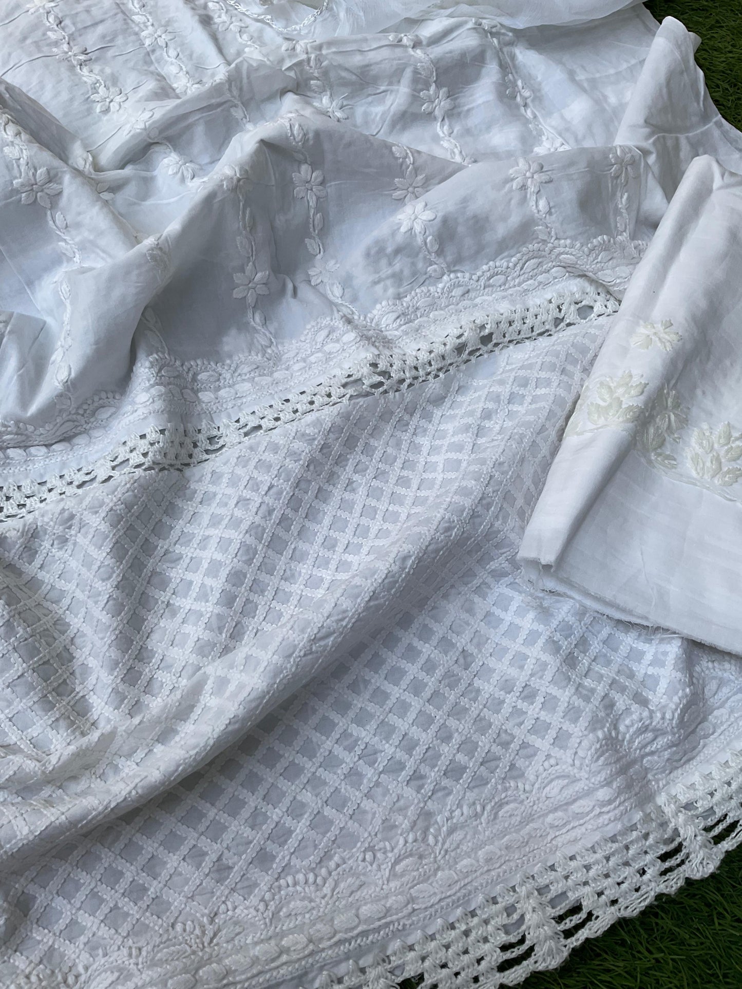3 Piece Pure Cotton Voile Kurta Set with Exquisite Chikankari & Shadow Work