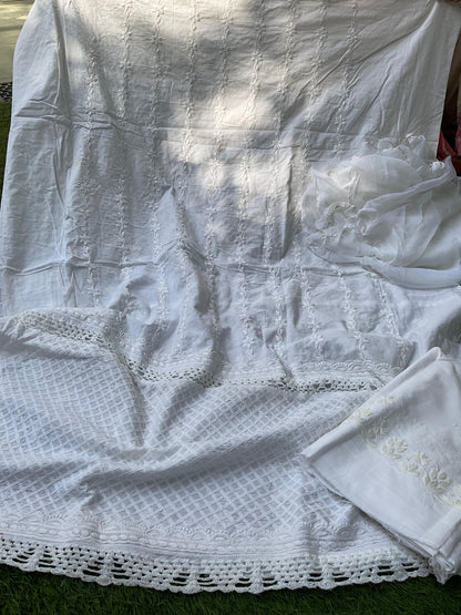 3 Piece Pure Cotton Voile Kurta Set with Exquisite Chikankari & Shadow Work