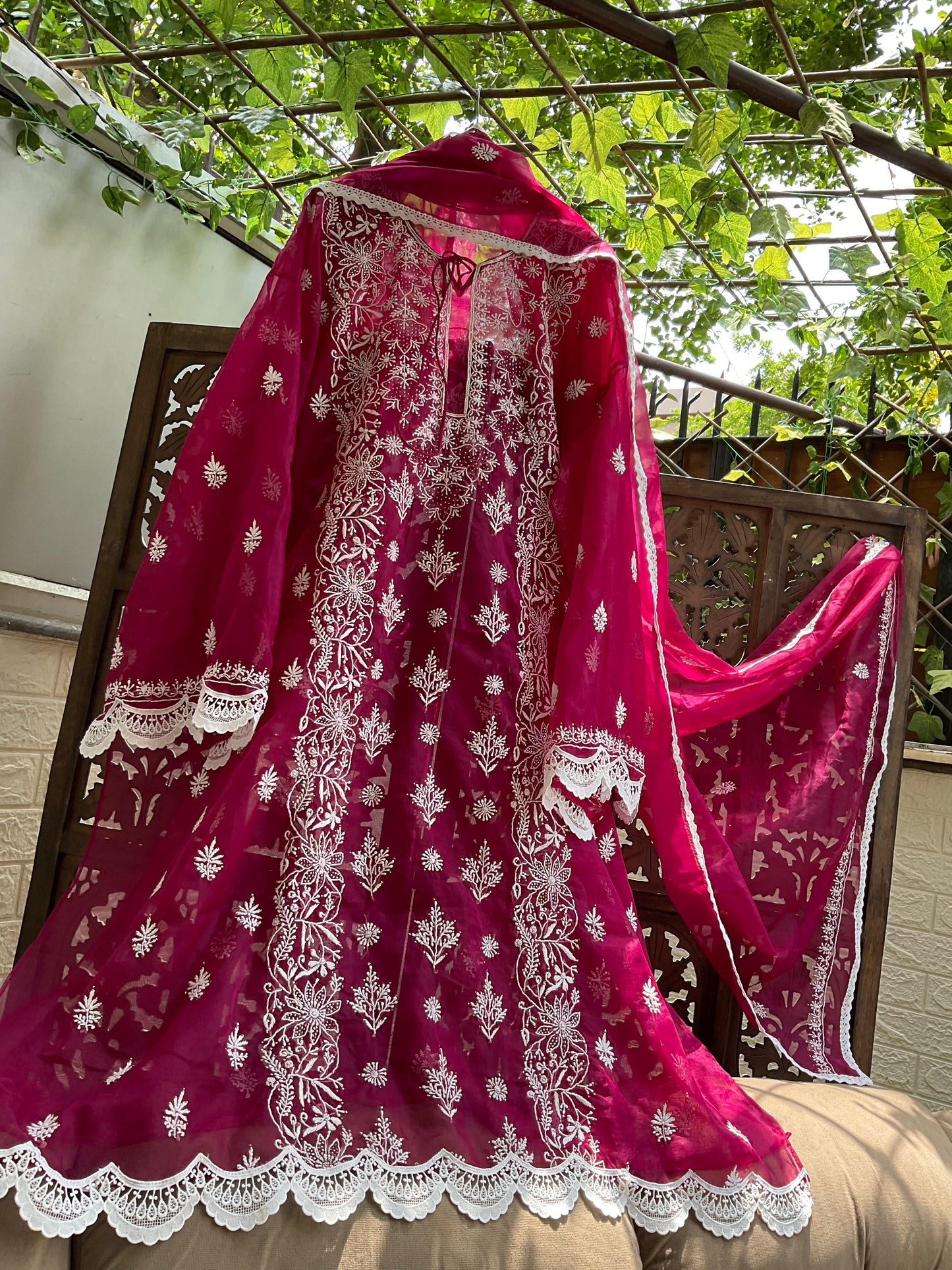 Sheer Organza 3 Piece Kurta Set  Chikankari & Mukesh Inspired Elegance