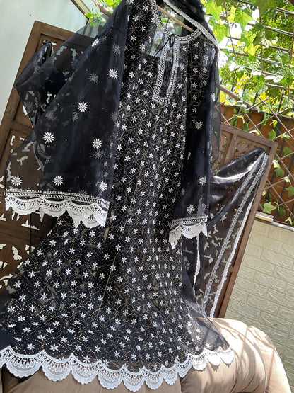 Step Into Summer Elegance  Sheer Organza Chikankari & Mukesh Kurta Set