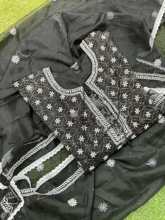 Step Into Summer Elegance  Sheer Organza Chikankari & Mukesh Kurta Set