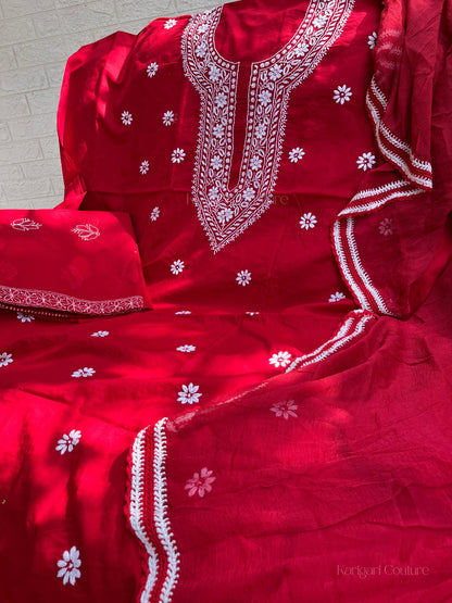 Graceful 3 Piece Cotton Voile Kurta Set with Mughlai Bootas & Chiffon Dupatta