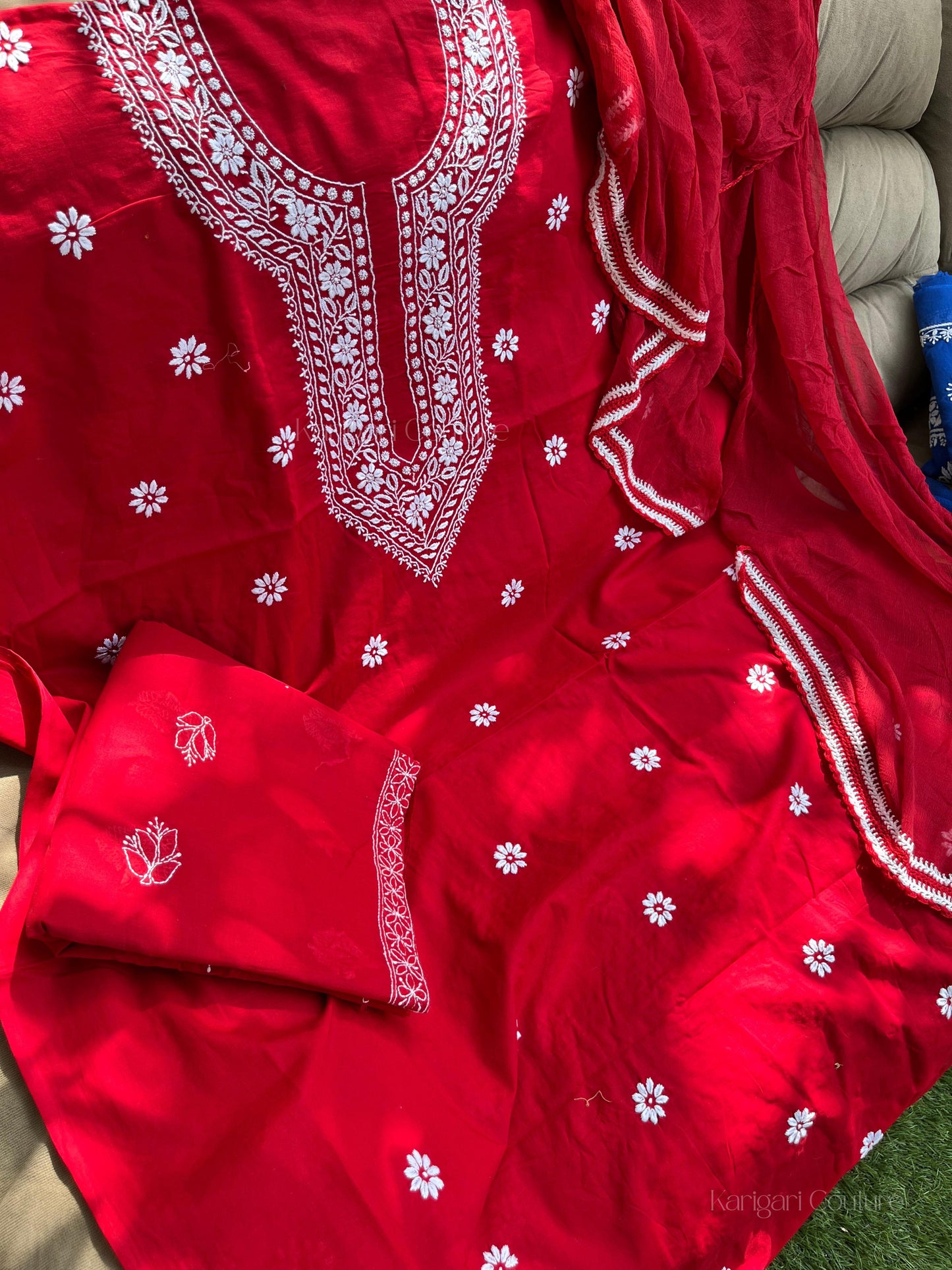 Graceful 3 Piece Cotton Voile Kurta Set with Mughlai Bootas & Chiffon Dupatta