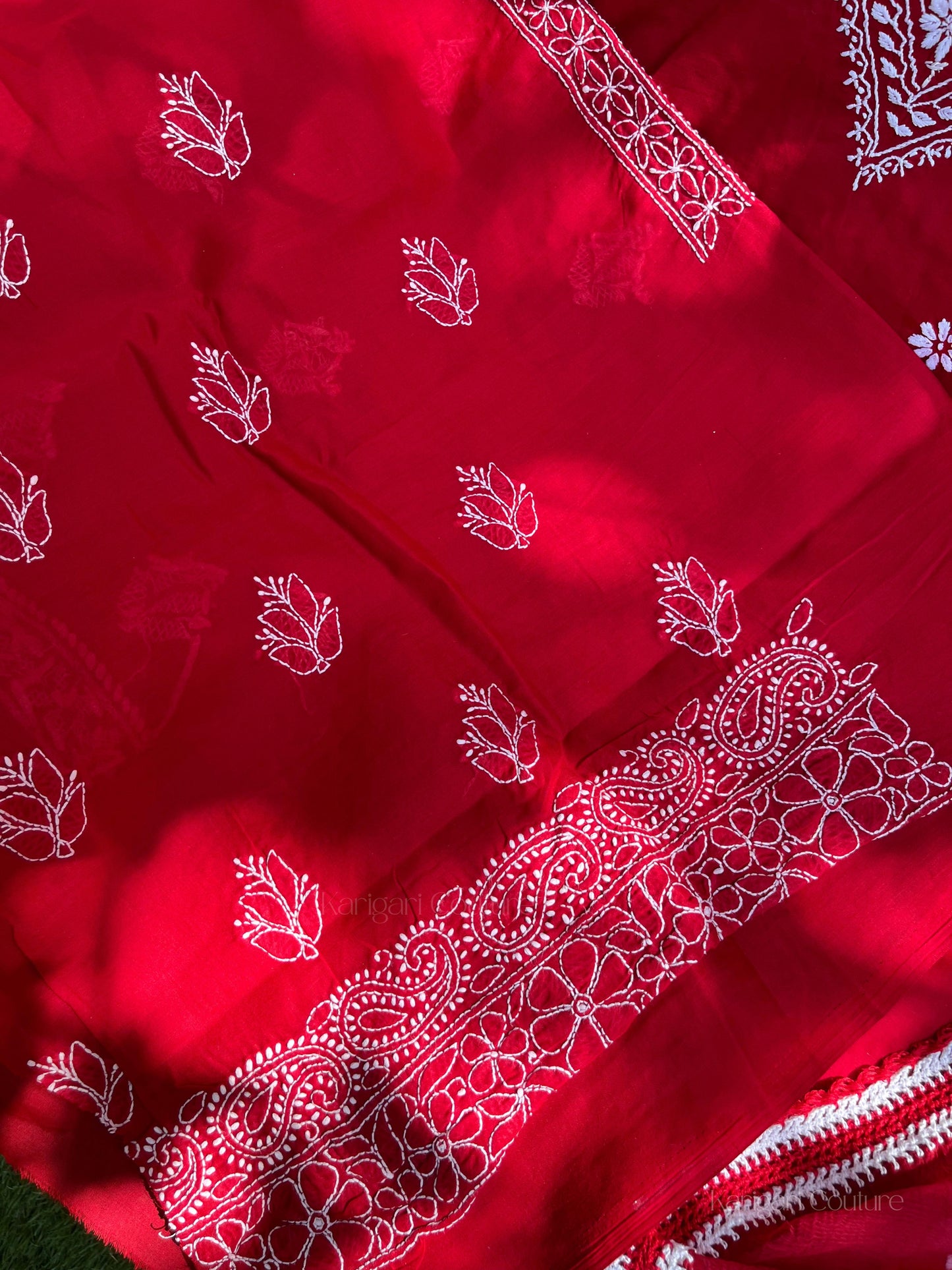 Graceful 3 Piece Cotton Voile Kurta Set with Mughlai Bootas & Chiffon Dupatta