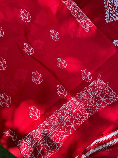 Graceful 3 Piece Cotton Voile Kurta Set with Mughlai Bootas & Chiffon Dupatta