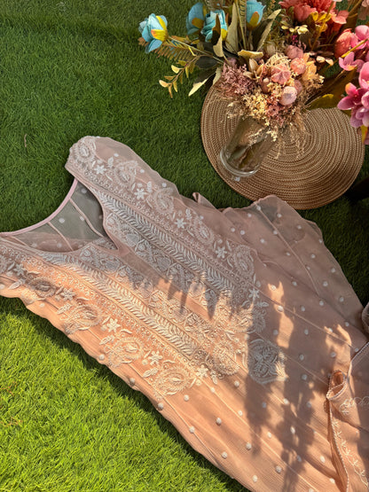 Timeless Elegance Pure Chiffon Anarkali with Do Taar Chikankari & Pearl Detailing