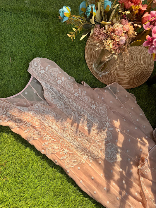 Timeless Elegance Pure Chiffon Anarkali with Do Taar Chikankari & Pearl Detailing