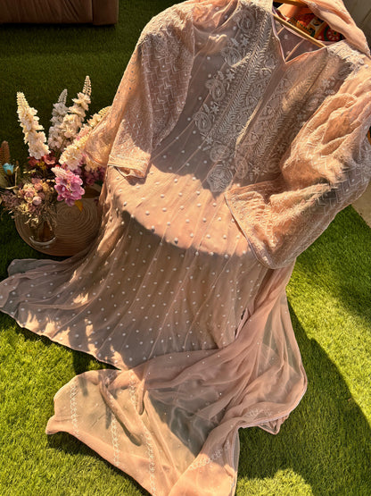 Timeless Elegance Pure Chiffon Anarkali with Do Taar Chikankari & Pearl Detailing