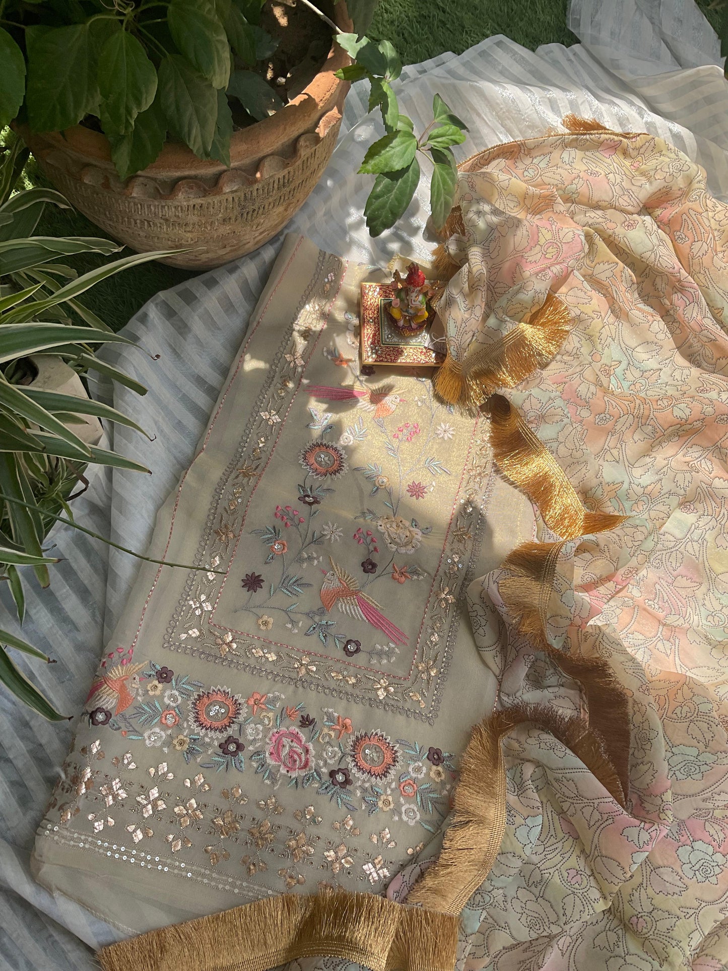Heritage Elegance Meets Modern Grace Parsi Embroidered Tissue Kurta Ensemble