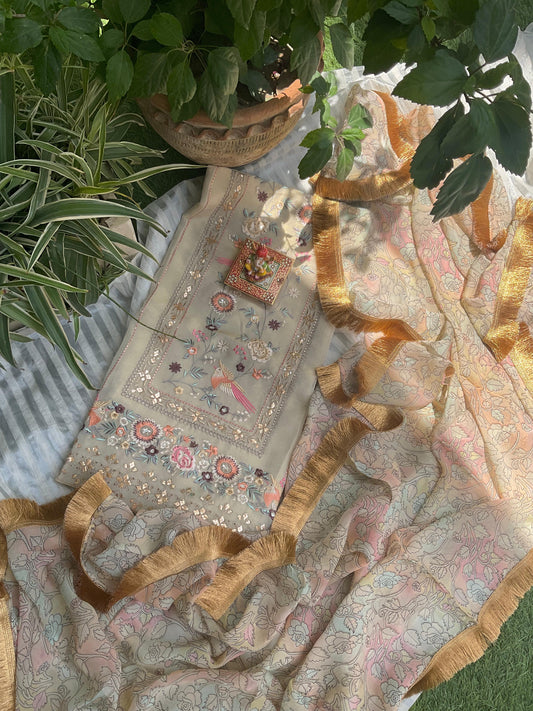 Heritage Elegance Meets Modern Grace Parsi Embroidered Tissue Kurta Ensemble