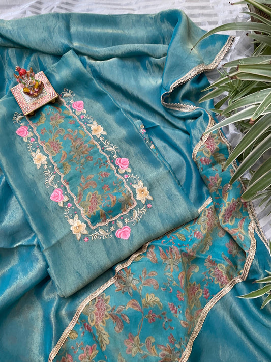 Parsi Embroidered Tissue Kurta Set - A Heritage Affair with Modern Grace