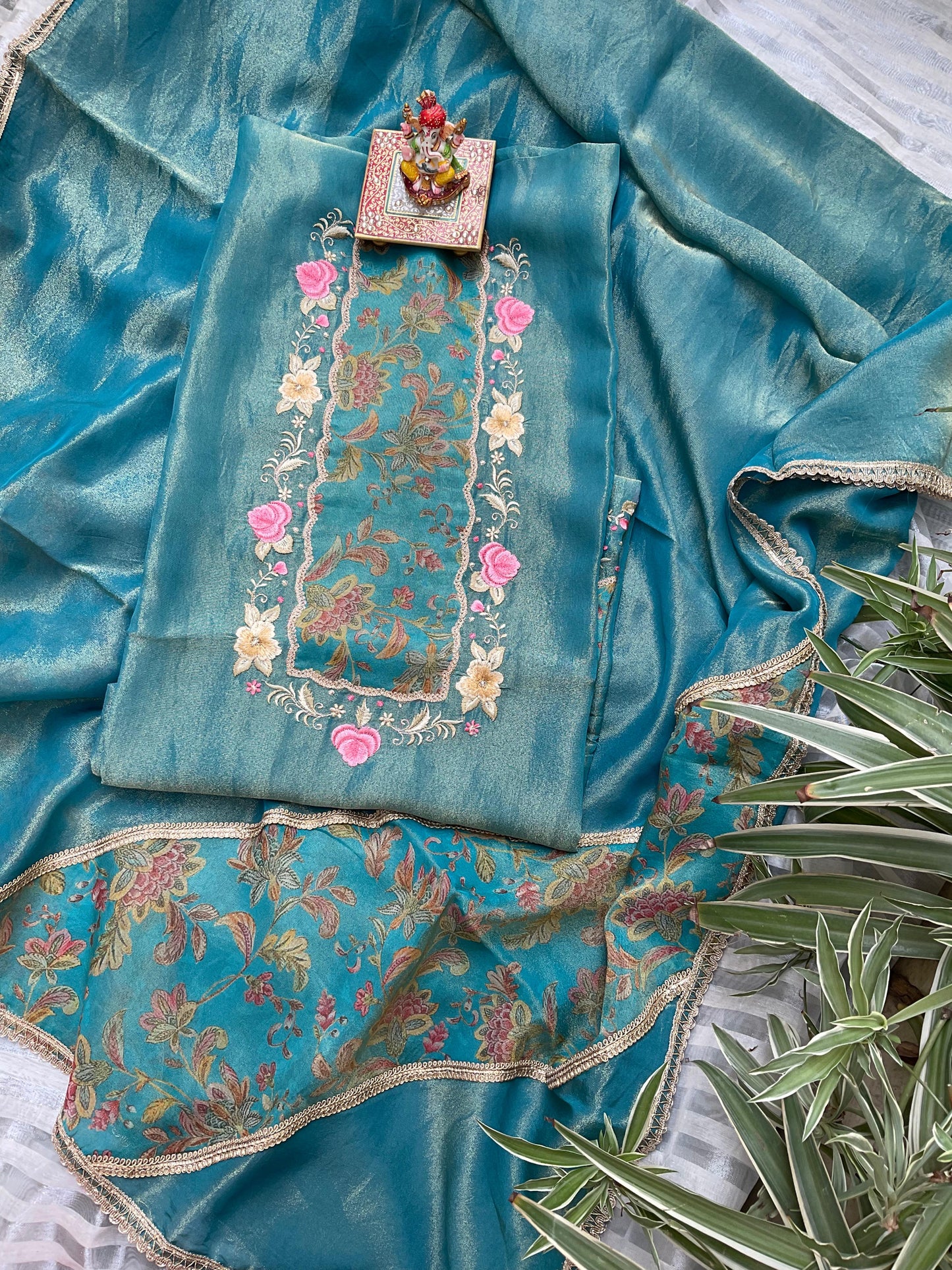 Parsi Embroidered Tissue Kurta Set - A Heritage Affair with Modern Grace
