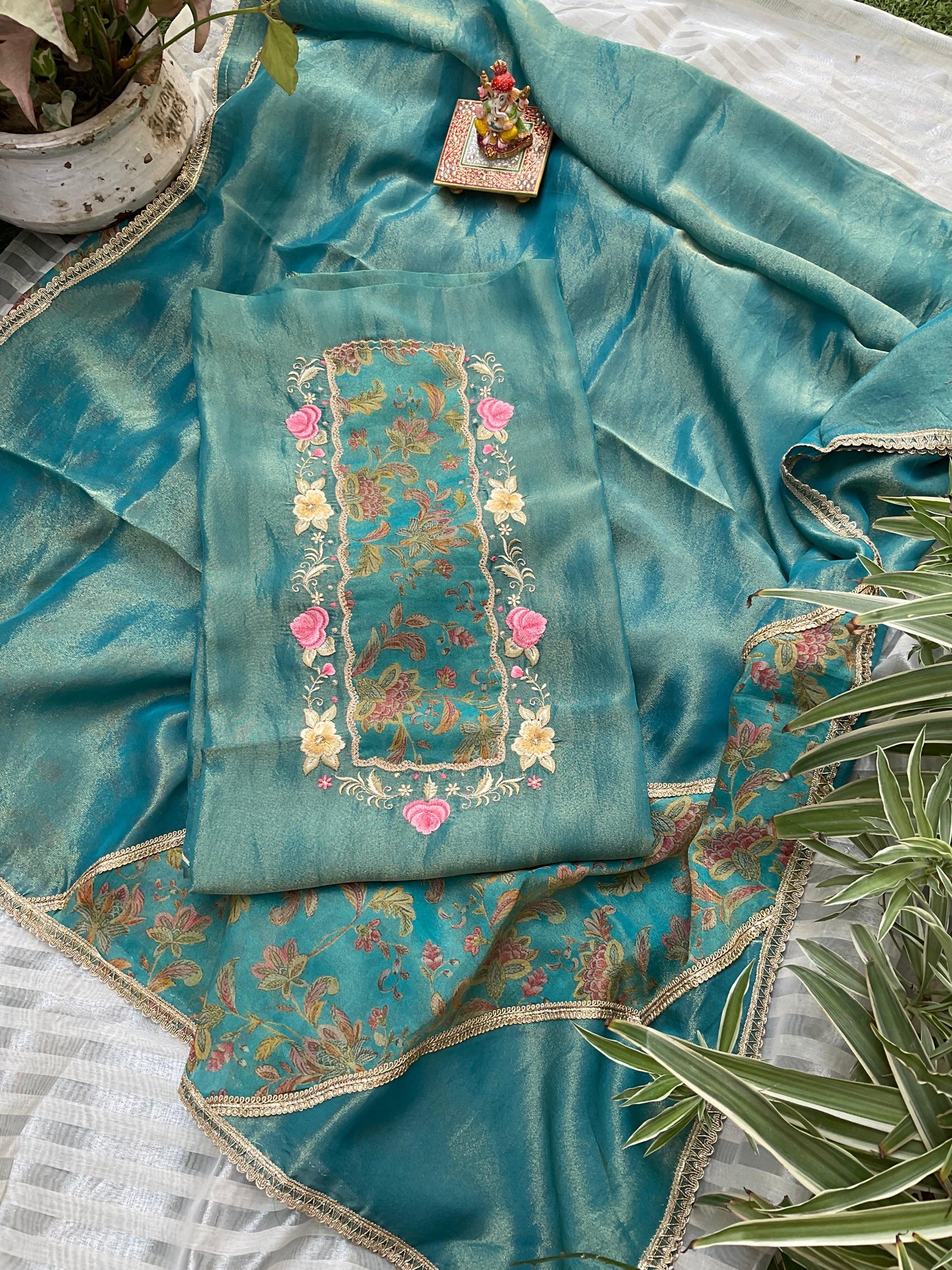 Parsi Embroidered Tissue Kurta Set - A Heritage Affair with Modern Grace