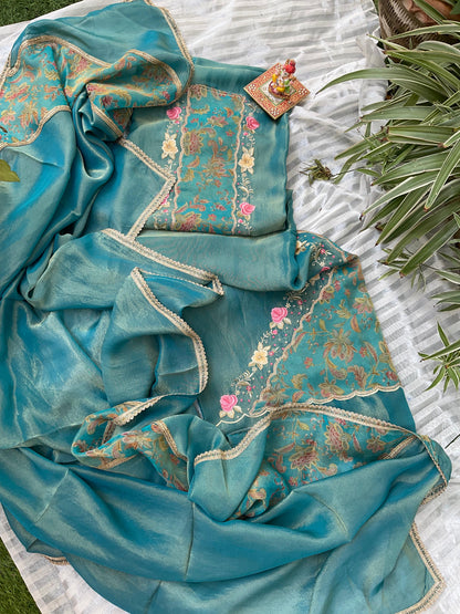 Parsi Embroidered Tissue Kurta Set - A Heritage Affair with Modern Grace