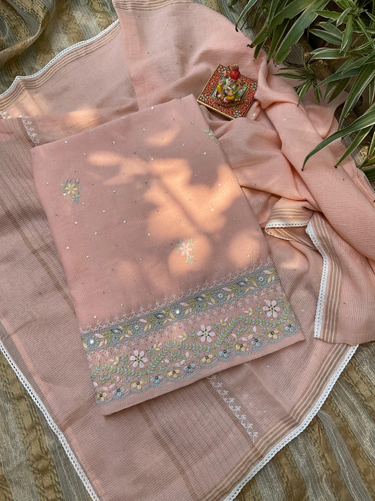 Maheshwari Malmal Kurta Set  Zardosi Elegance with Mirror & Resham Detailing