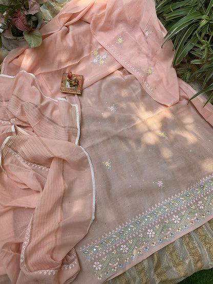 Maheshwari Malmal Kurta Set  Zardosi Elegance with Mirror & Resham Detailing