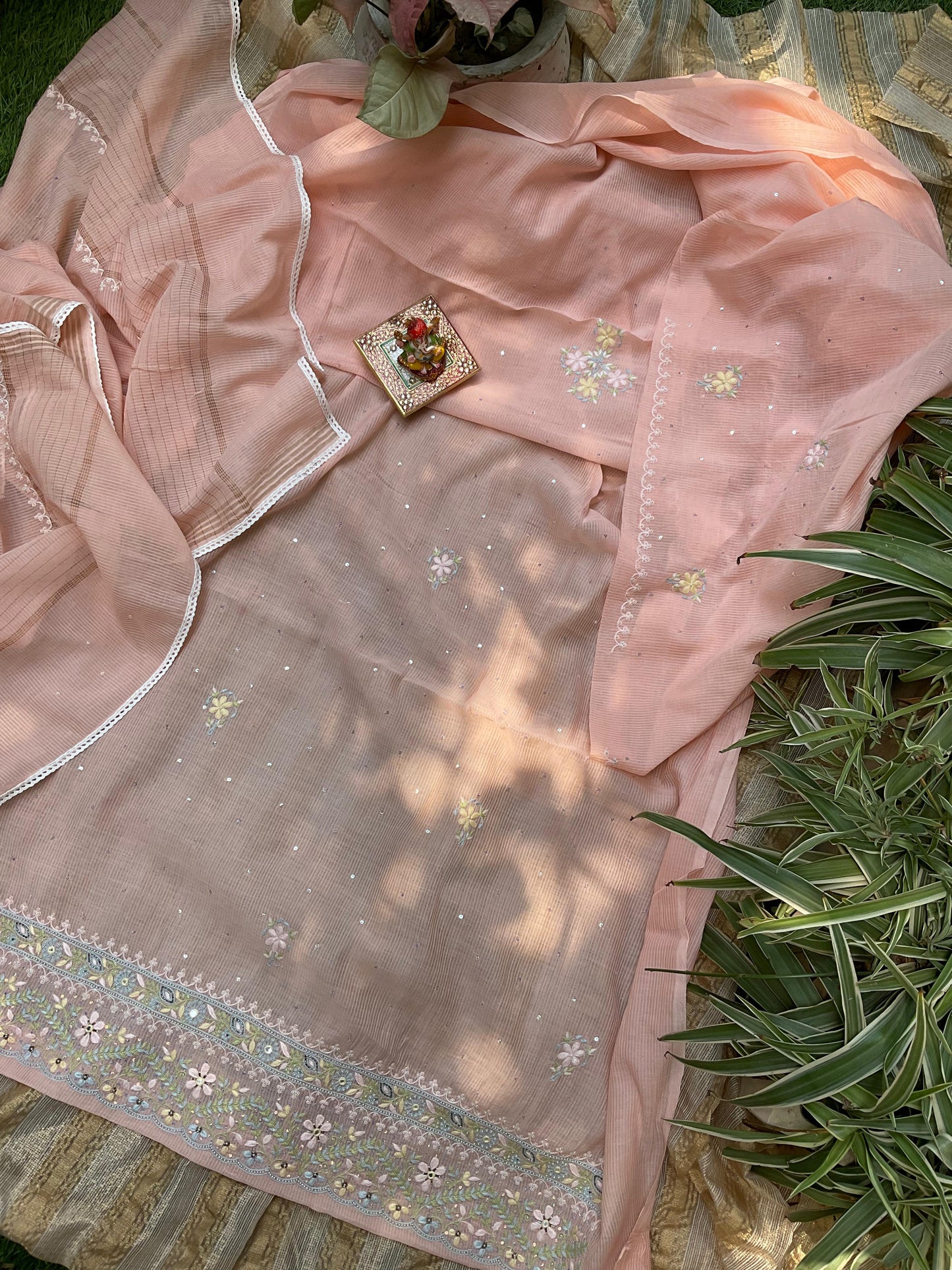 Maheshwari Malmal Kurta Set  Zardosi Elegance with Mirror & Resham Detailing