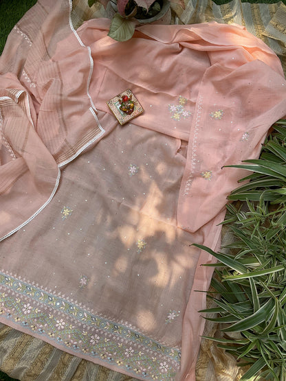 Maheshwari Malmal Kurta Set  Zardosi Elegance with Mirror & Resham Detailing