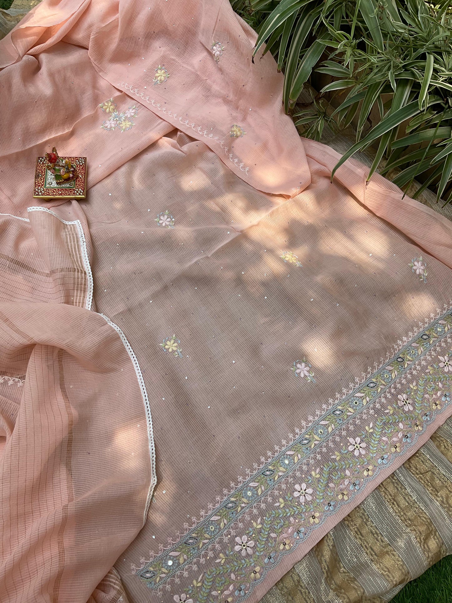 Maheshwari Malmal Kurta Set  Zardosi Elegance with Mirror & Resham Detailing