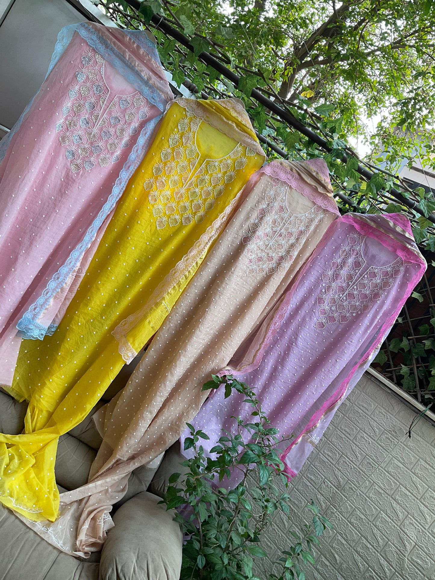Grace in Every Thread – Mulmul Chikankari Suit Set with Pearl & Cutdana Accents