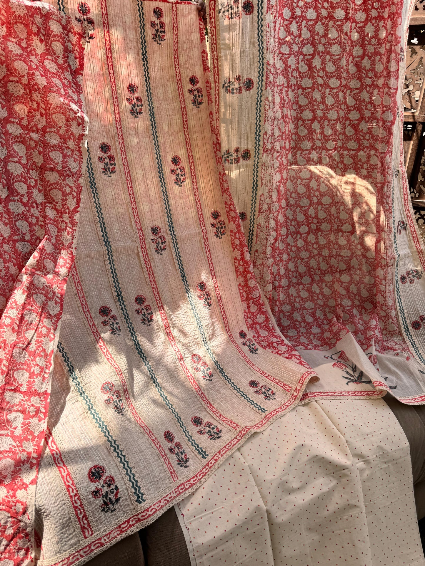 Block Print Cotton Suit Set - Kantha Touch with Summer Elegance