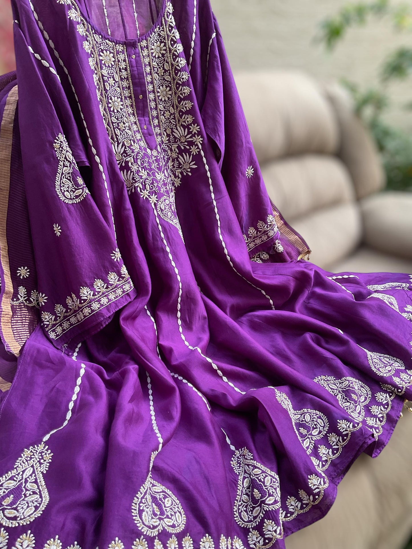 Deep Purple Chanderi Silk Anarkali
