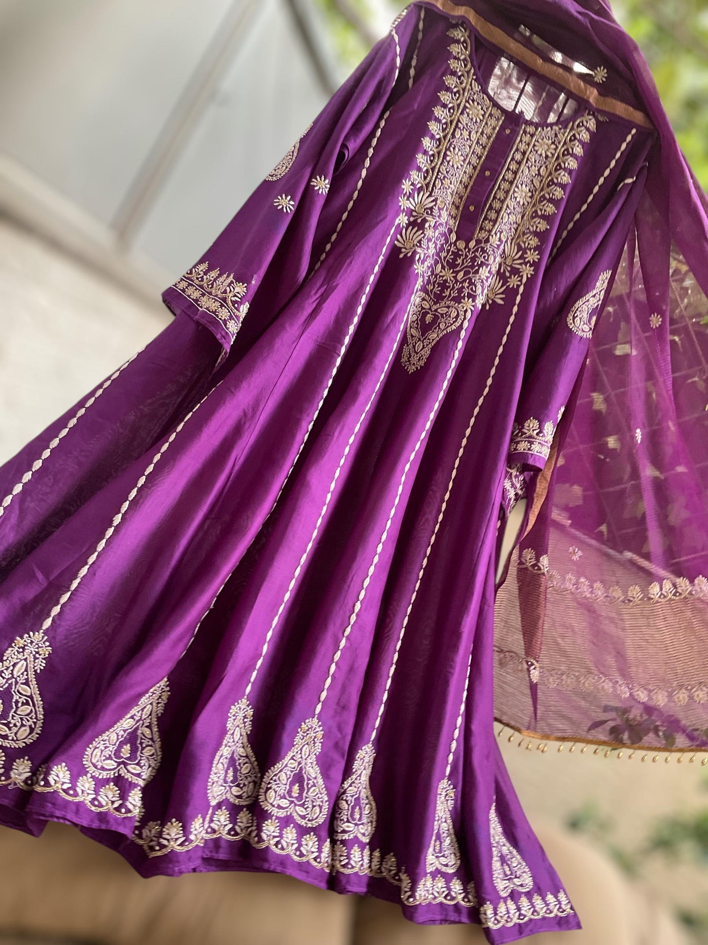 Deep Purple Chanderi Silk Anarkali