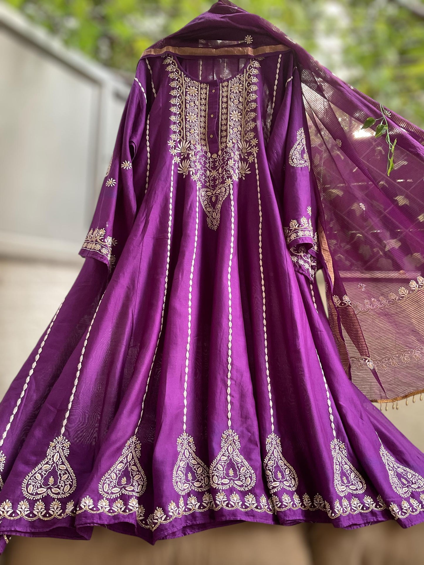 Deep Purple Chanderi Silk Anarkali