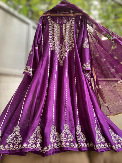 Deep Purple Chanderi Silk Anarkali