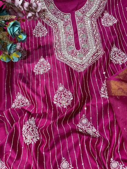 Rani Chanderi Silk kurta set